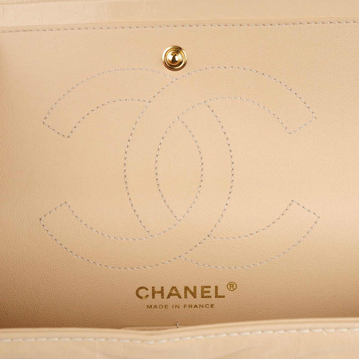 Distressed Patent Quilted 2.55 Reissue 226 Flap Beige