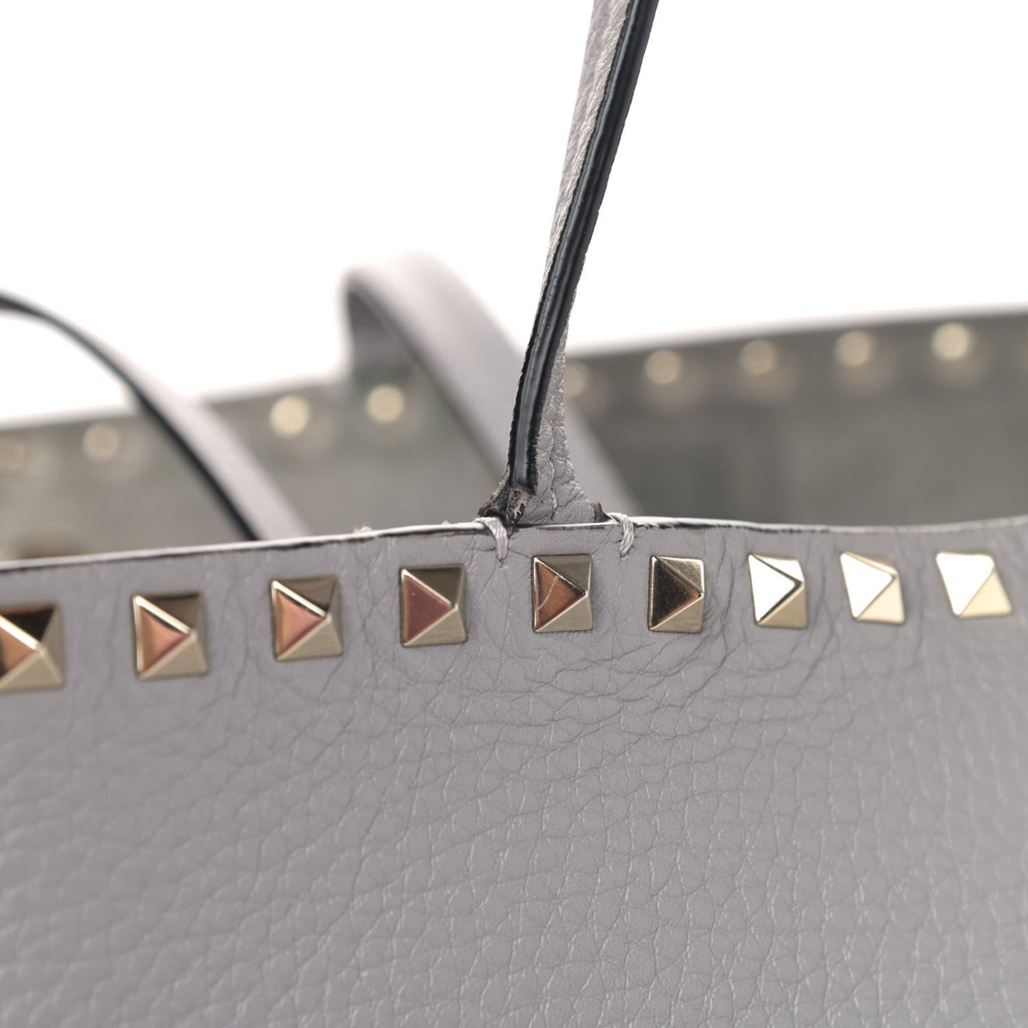 Grained Calfskin Rockstud Shoulder Tote Pastel Grey