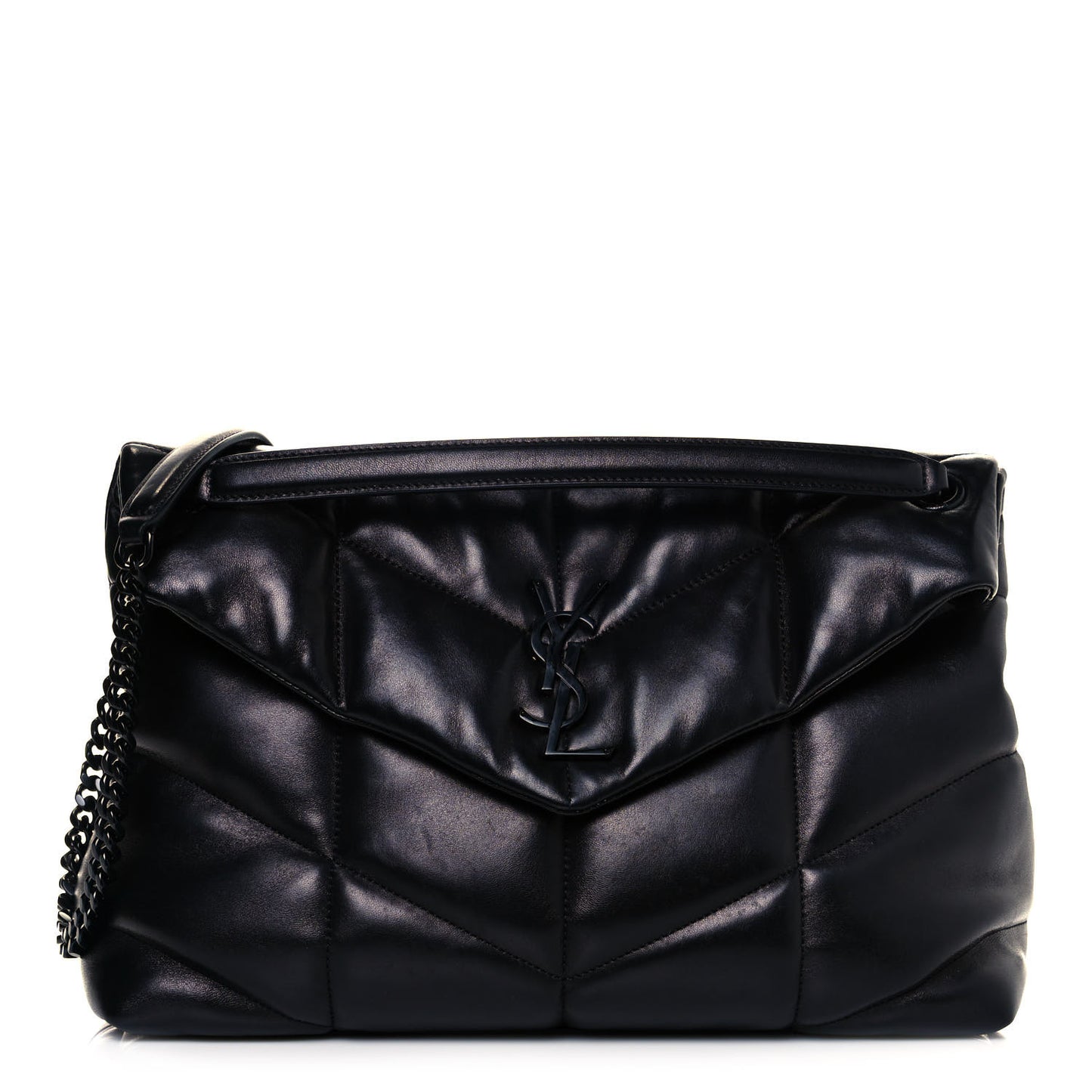 Lambskin Quilted Medium Loulou Puffer Monogram Chain Satchel Black