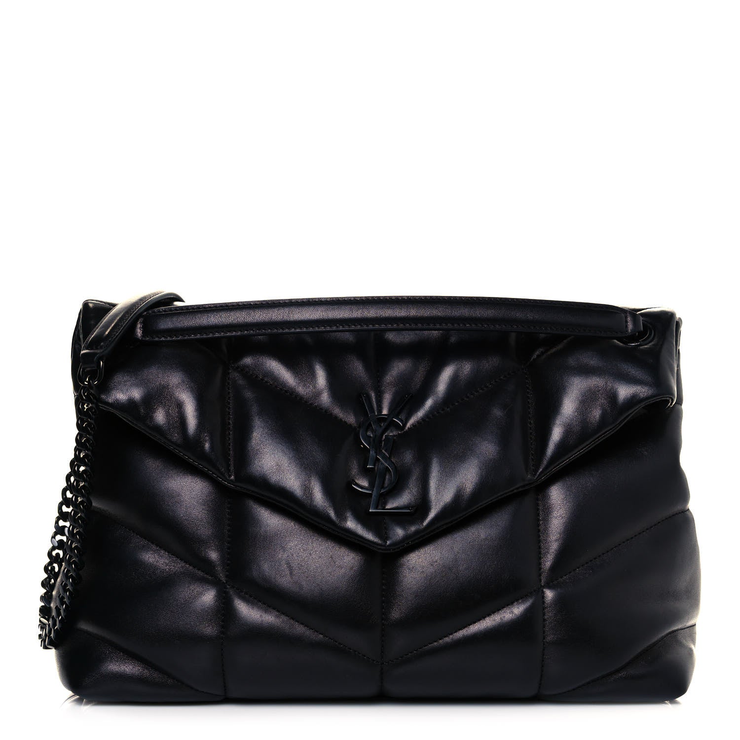 Saint Laurent Lambskin Quilted Medium Loulou Puffer Monogram Chain Satchel Black 1 of 10