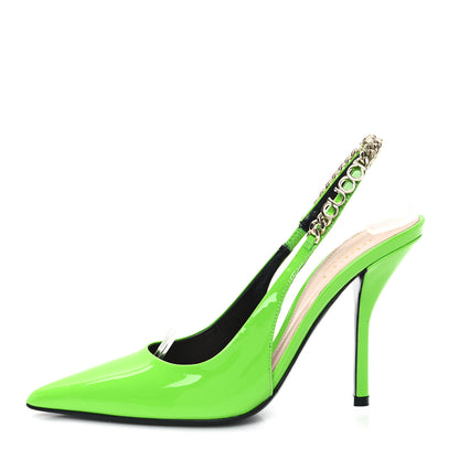 Gucci Patent Signoria Slingback Pumps 36.5 Electric Green 1 of 10