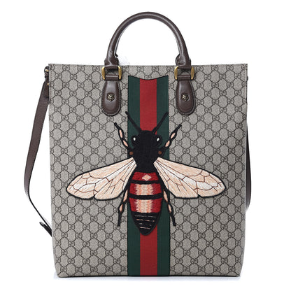 Gucci GG Supreme Monogram Web Animalier Bee Vertical Tote Brown 1 of 10