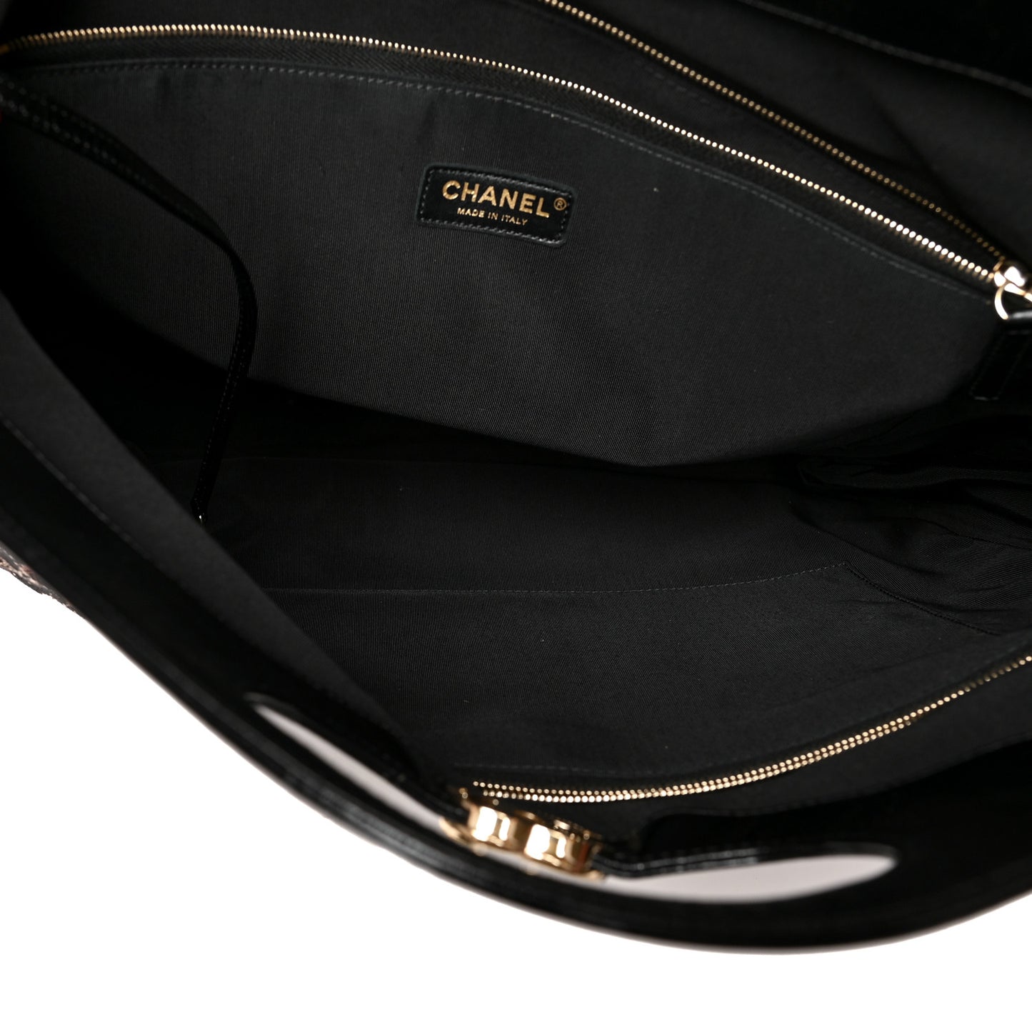 Patent Calfskin Canvas Printed Large 31 Shopping Bag Black