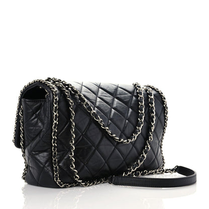 Chanel Crumpled Calfskin Quilted Large Chain All Over Flap Bag Black 3 of 15