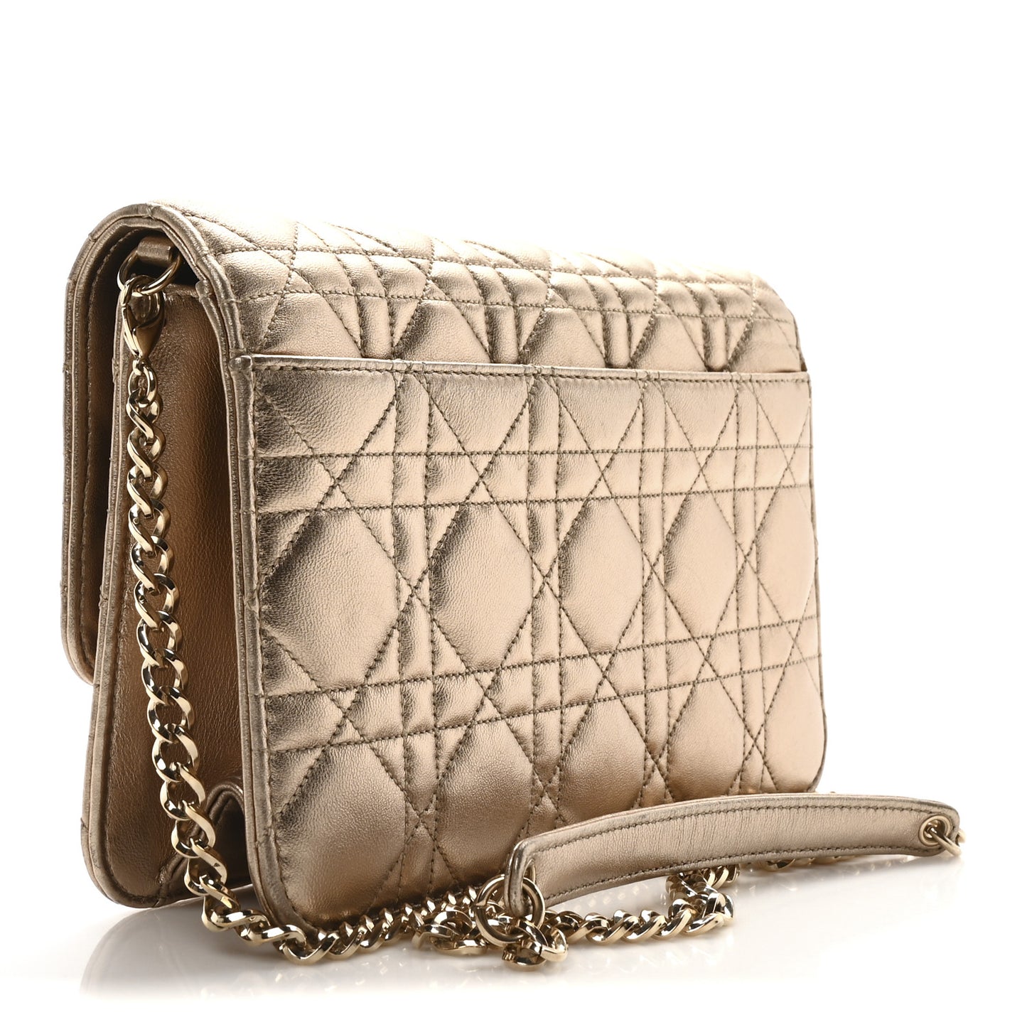 Metallic Lambskin Cannage Miss Dior Promenade Pouch Gold
