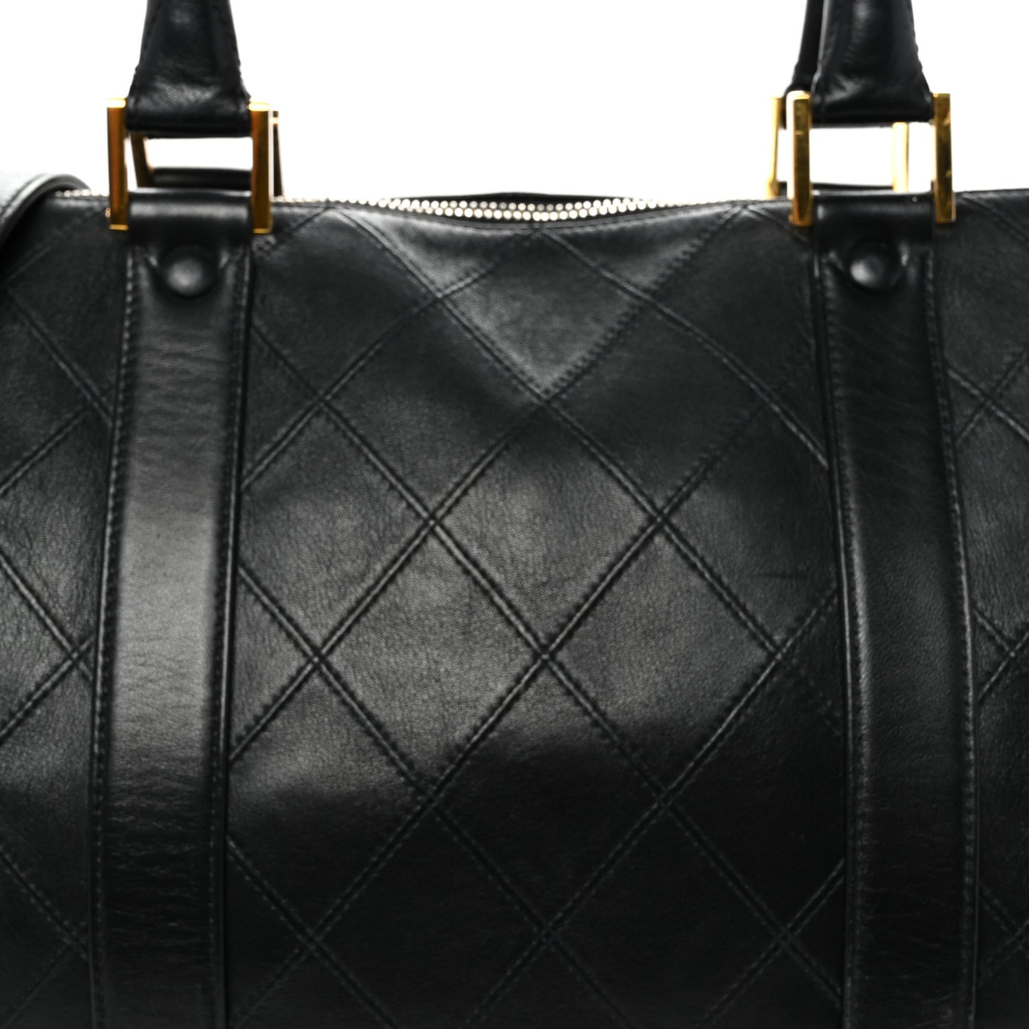 Calfskin Stitched Duffle Travel Bag Black