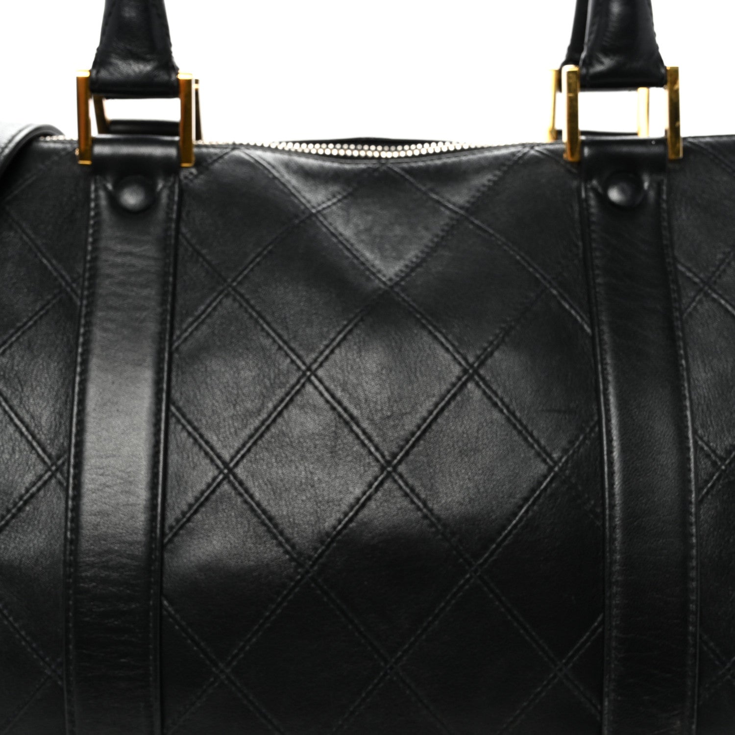 Chanel Calfskin Stitched Duffle Travel Bag Black 8 of 12