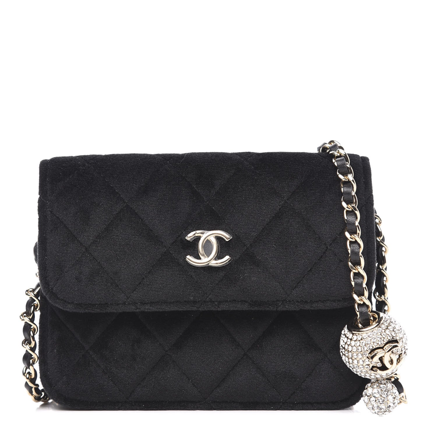 Chanel Velvet Quilted Pearl Crush Flap With Chain Black 1 of 11