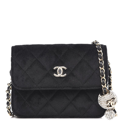 Chanel Velvet Quilted Pearl Crush Flap With Chain Black 1 of 11