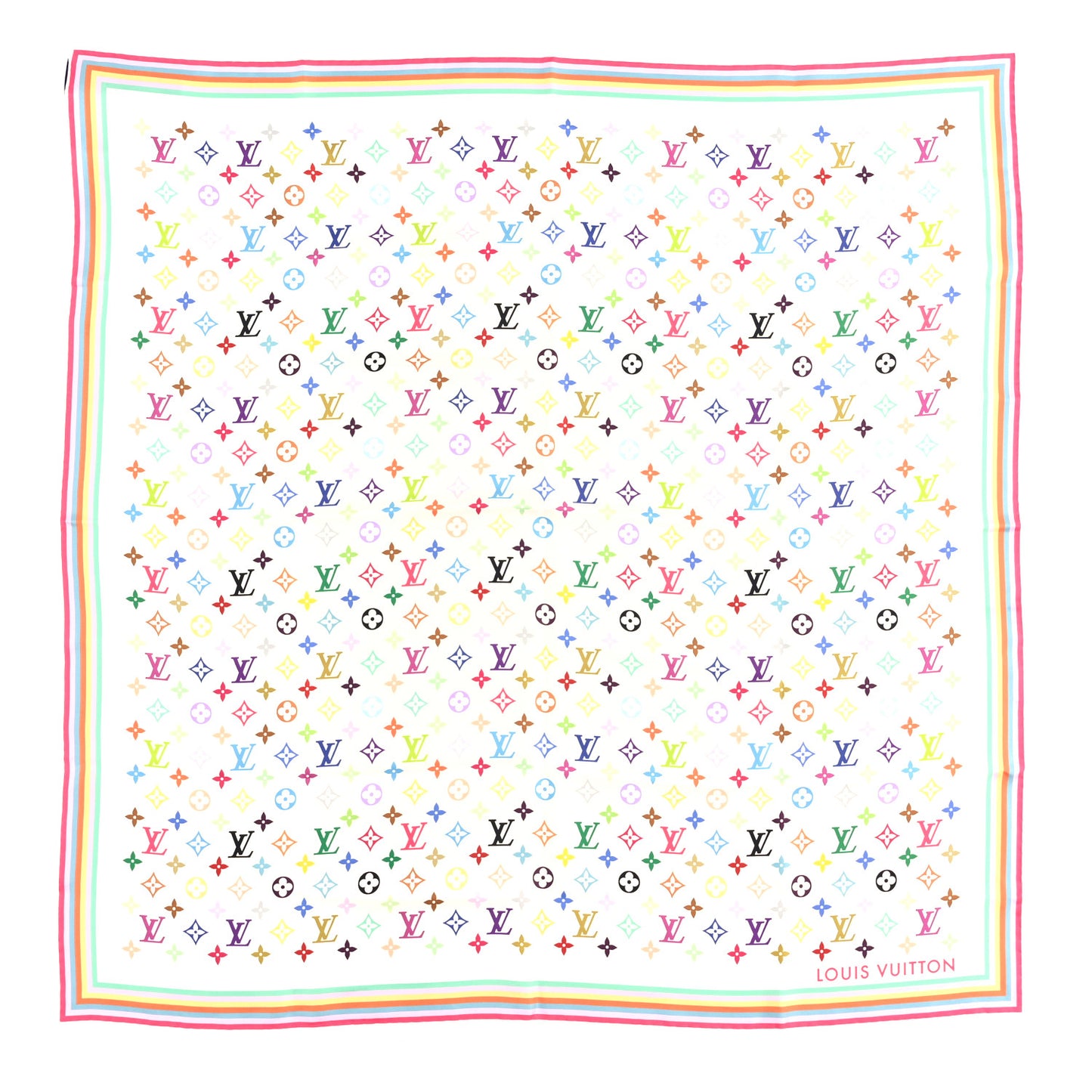 LV X TM Silk Monogram Multicolor Square Scarf 90 White