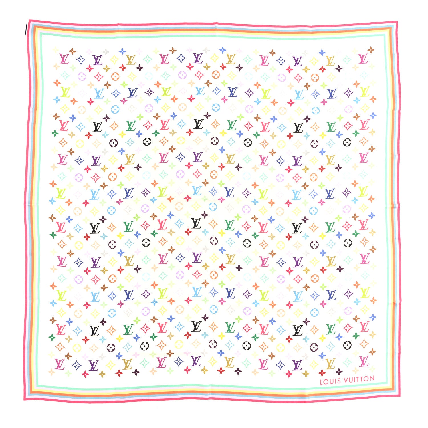 Louis Vuitton LV X TM Silk Monogram Multicolor Square Scarf 90 White 1 of 3