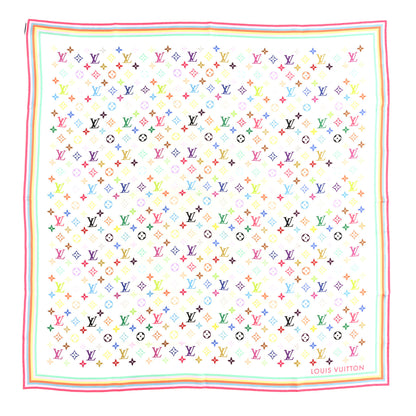 Louis Vuitton LV X TM Silk Monogram Multicolor Square Scarf 90 White 1 of 3