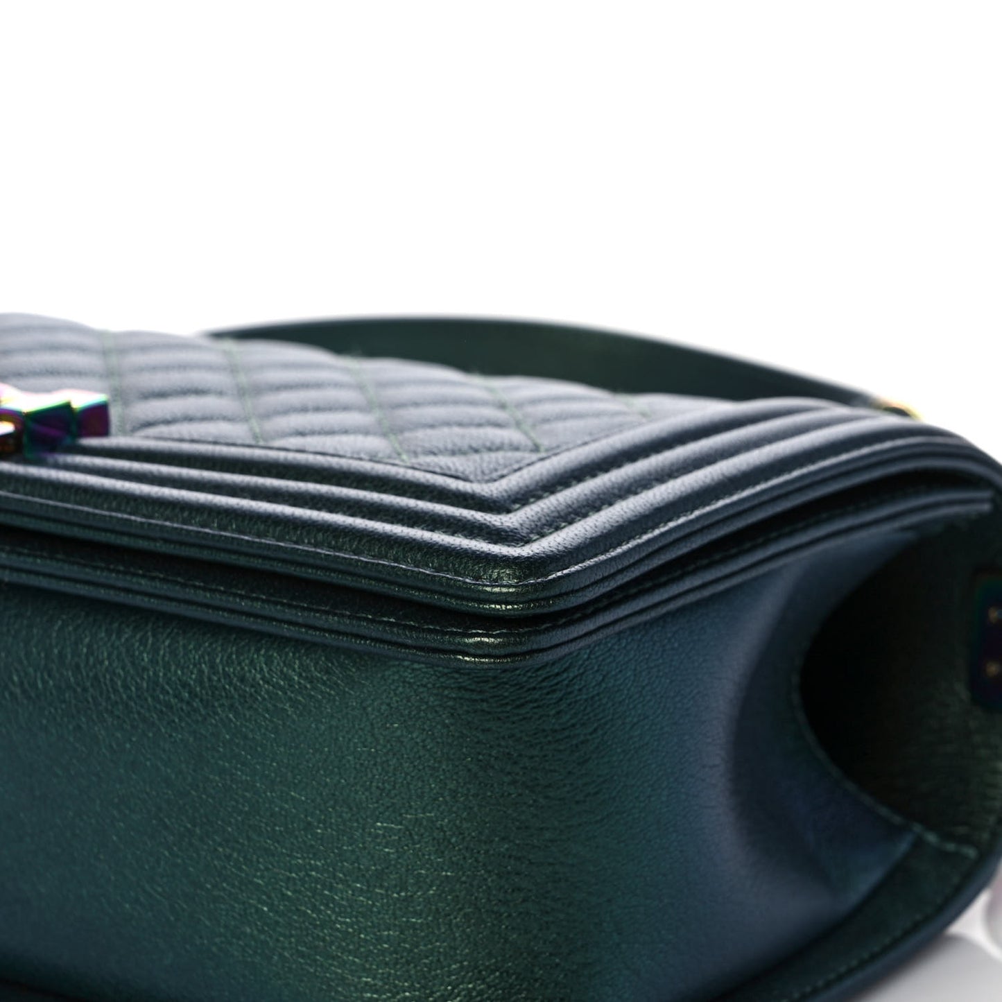 Iridescent Goatskin Quilted Medium Boy Flap Green