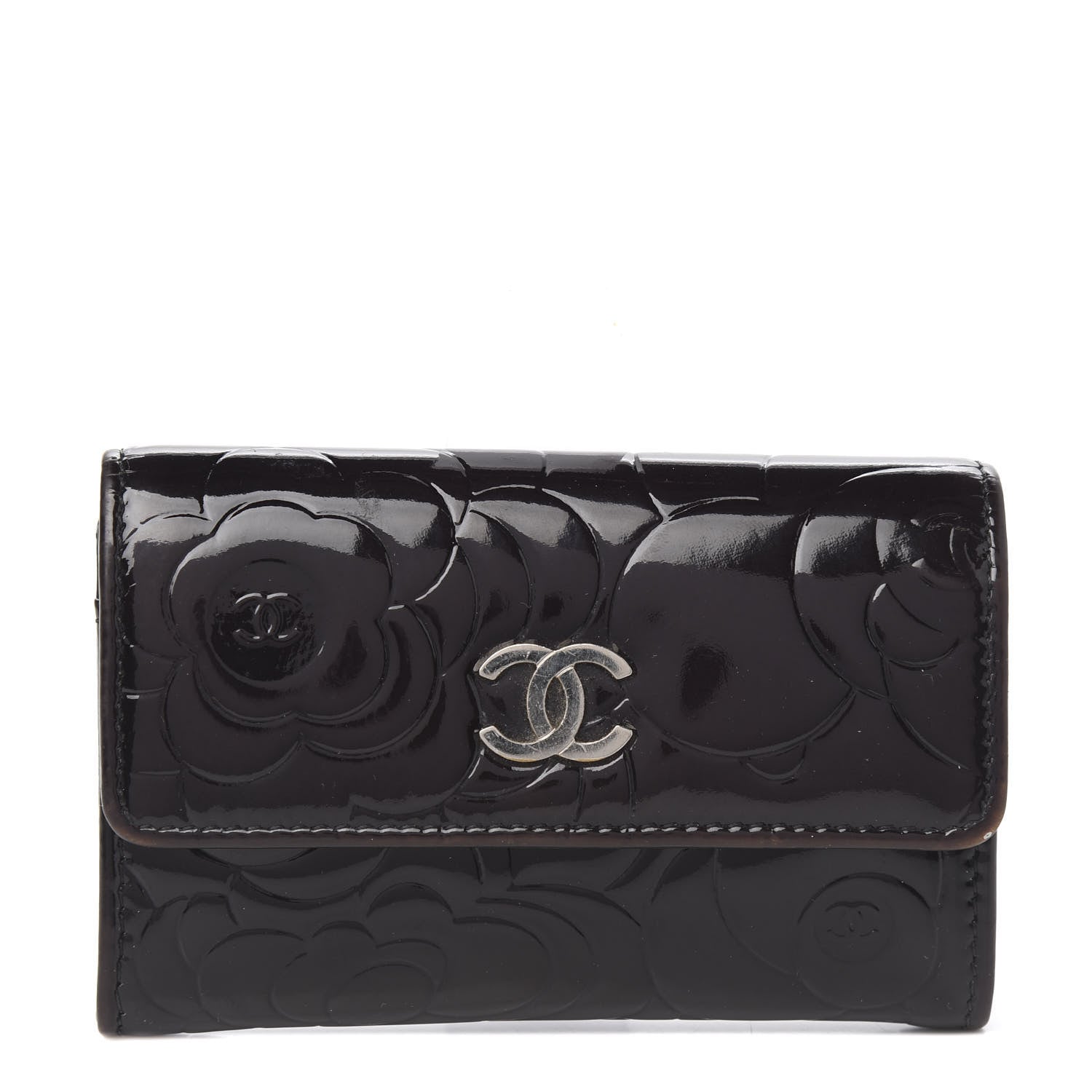 Chanel Patent Camellia Embossed Card Holder Black 1 of 8