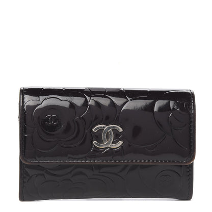 Chanel Patent Camellia Embossed Card Holder Black 1 of 8