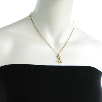 Chanel Pearl Crystal CC Pendant Necklace Light Gold 2 of 5