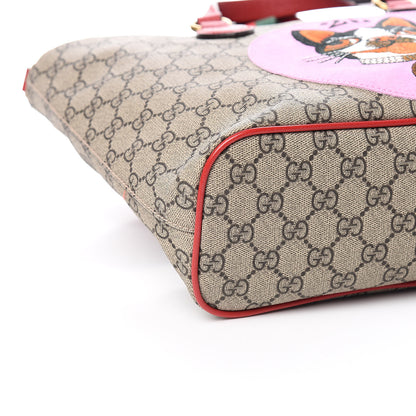 Gucci Soft GG Supreme Monogram Web Bosco Patch Small Crossbody Tote Beige Malva Hibiscus Red 8 of 10