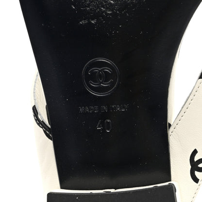 Chanel Lambskin Printed CC Thong Sandals 40 White Black 7 of 9