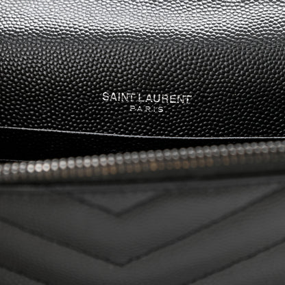 Saint Laurent Grain De Poudre Matelasse Chevron Monogram Monochrome Envelope Chain Wallet Black 6 of 12