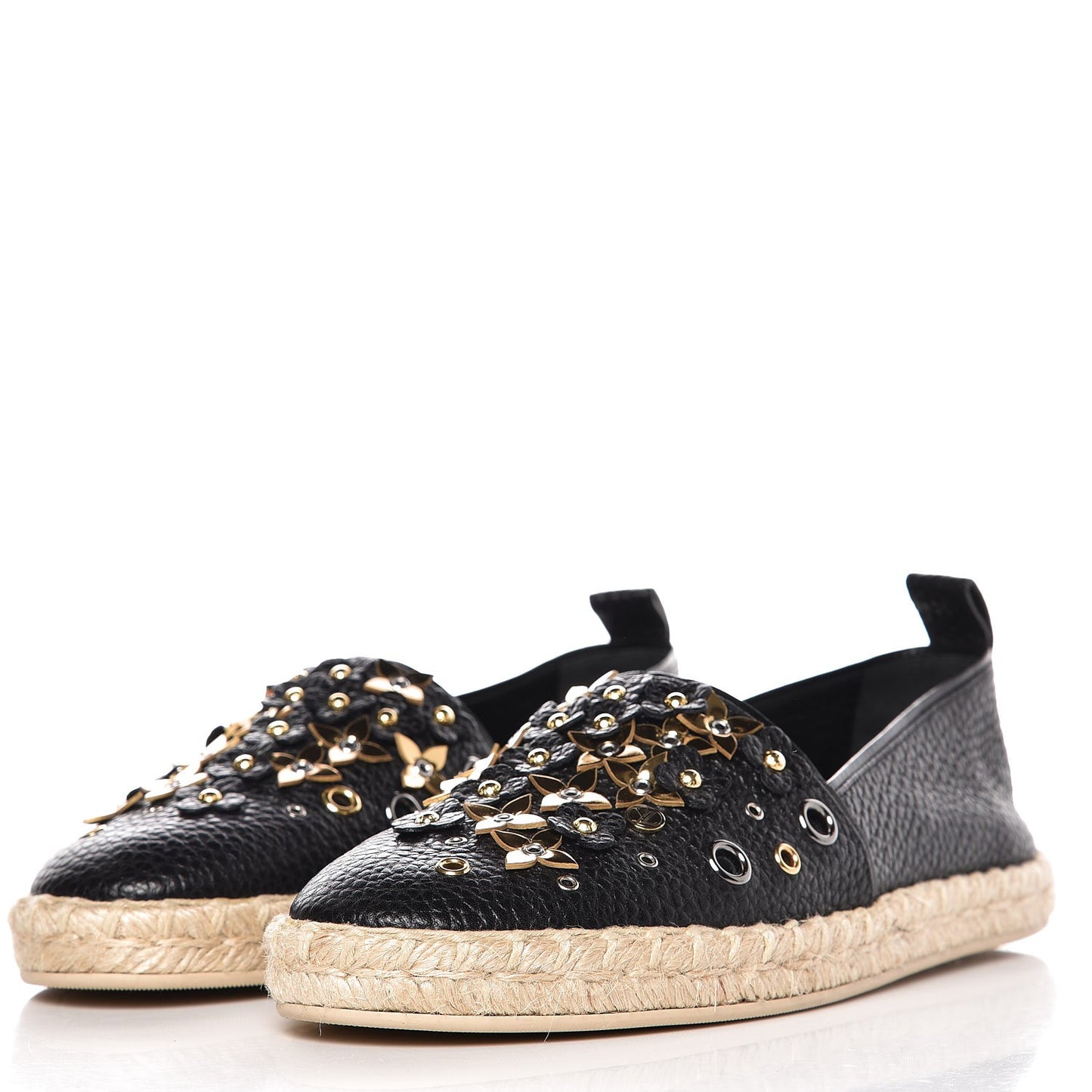 Calfskin Tropical Bloom Espadrille Flat 37 Black