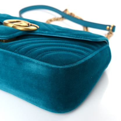 Gucci Velvet Matelasse Small GG Marmont Shoulder Bag Pavone Cyan 9 of 9