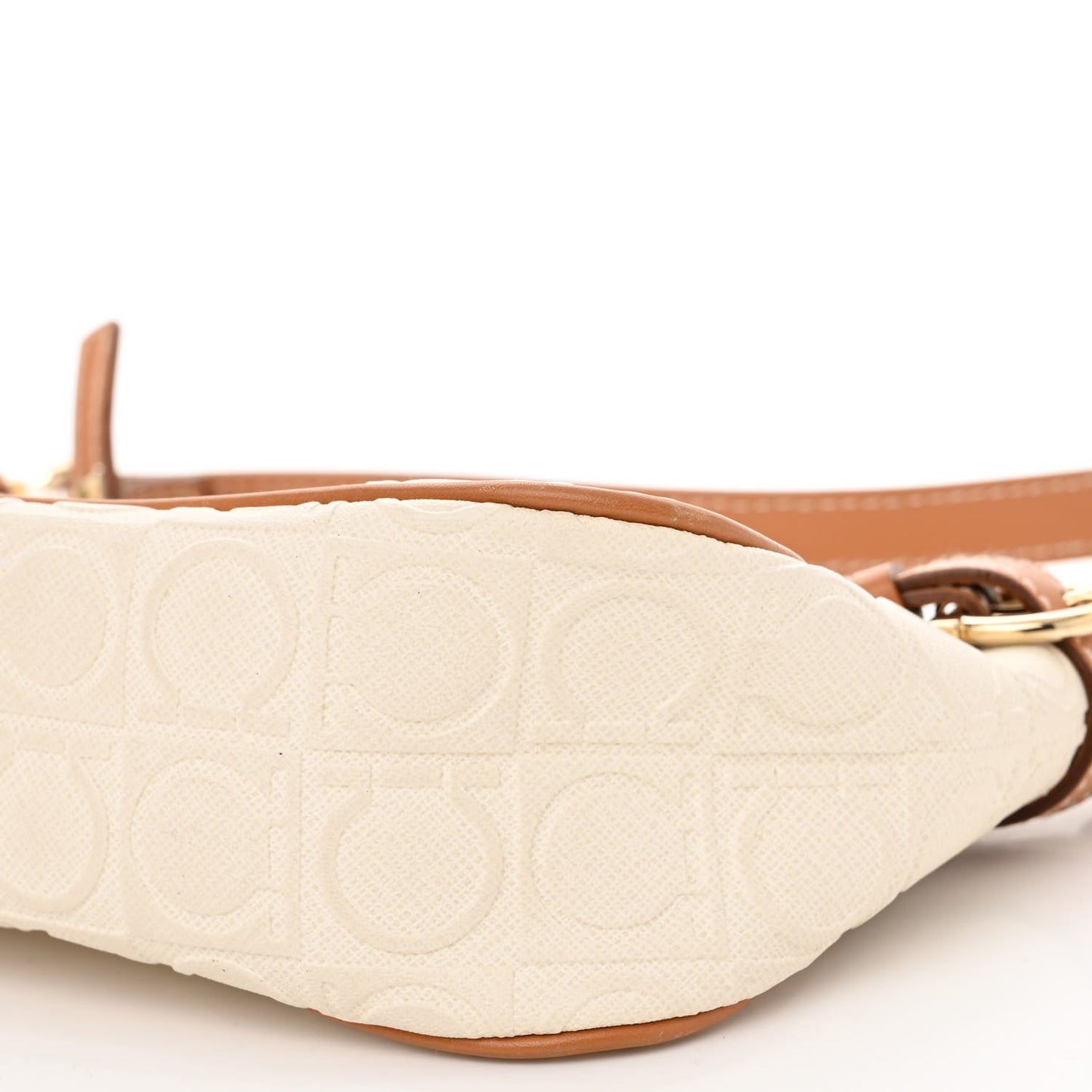 Calfskin Gancini Embossed Shoulder Bag Off White