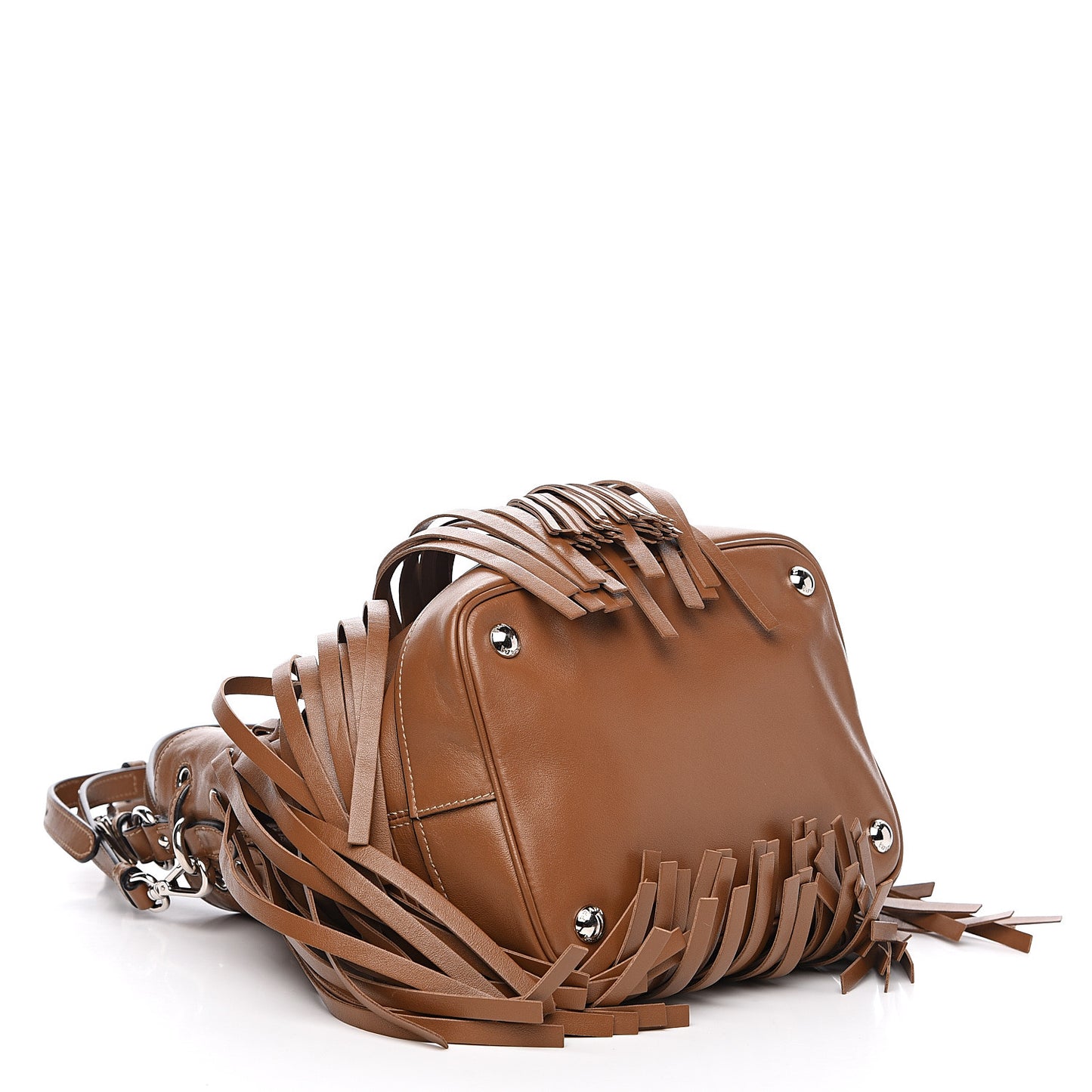 Soft Calfskin Fringe Bucket Bag Cannella