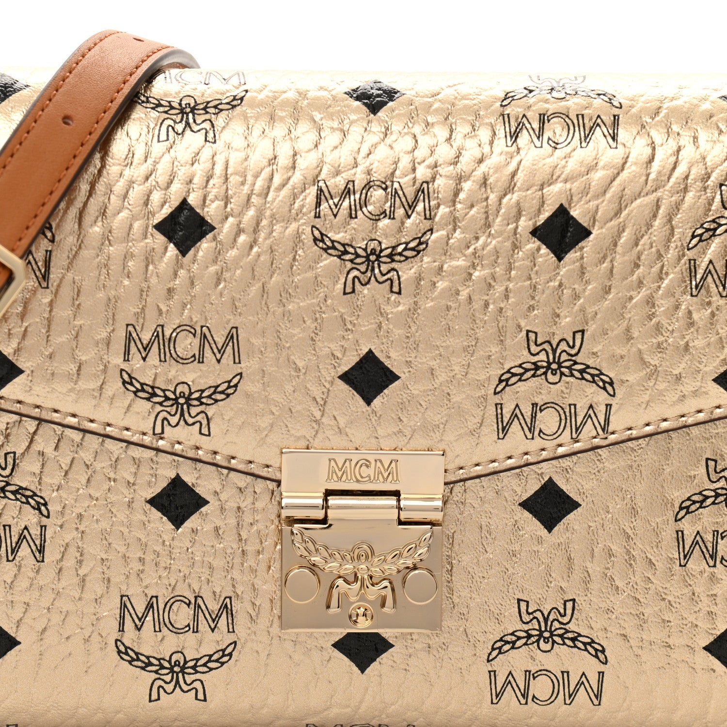 MCM Metallic Visetos Medium Millie Crossbody Bag Berlin Gold 7 of 9