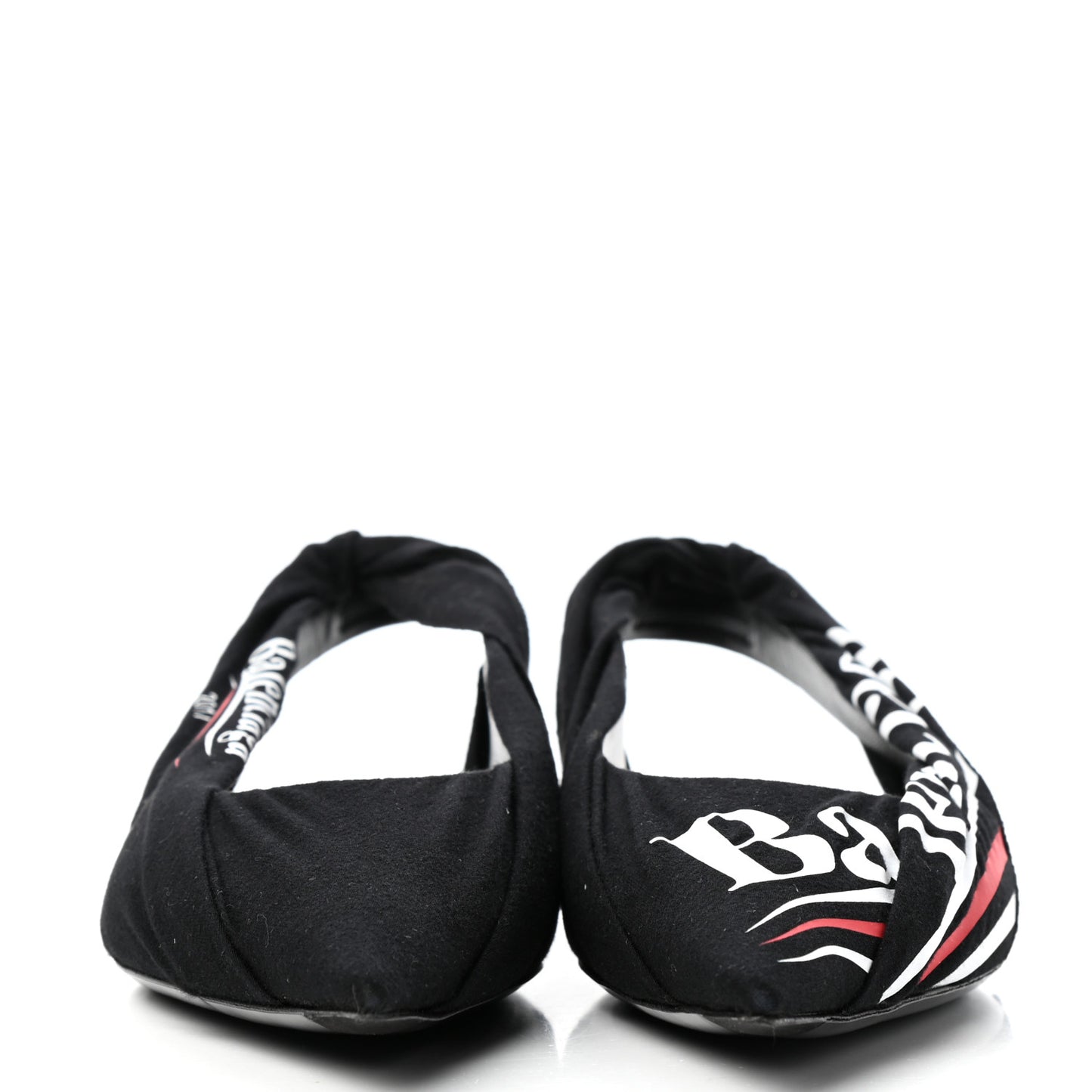Jersey Crepe Political Campaign Logo Knife Pointed Slingback Flats 40 Black White Rouge