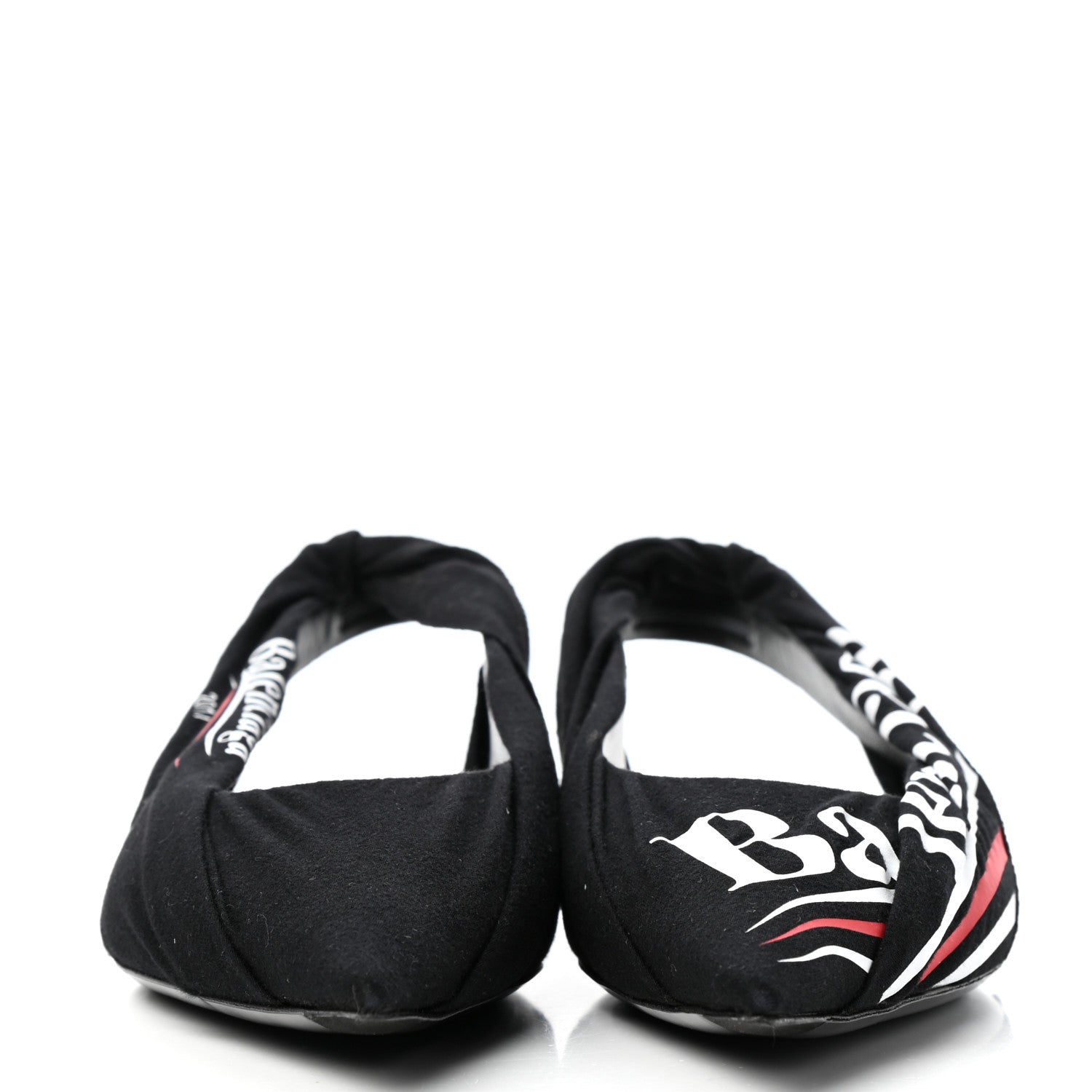 Balenciaga Jersey Crepe Political Campaign Logo Knife Pointed Slingback Flats 40 Black White Rouge 2 of 10