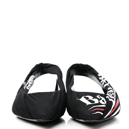 Balenciaga Jersey Crepe Political Campaign Logo Knife Pointed Slingback Flats 40 Black White Rouge 2 of 10