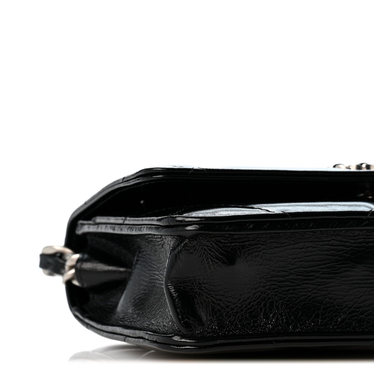 Shiny Crumpled Calfskin Quilted Chanel 19 Wallet On Chain WOC Black