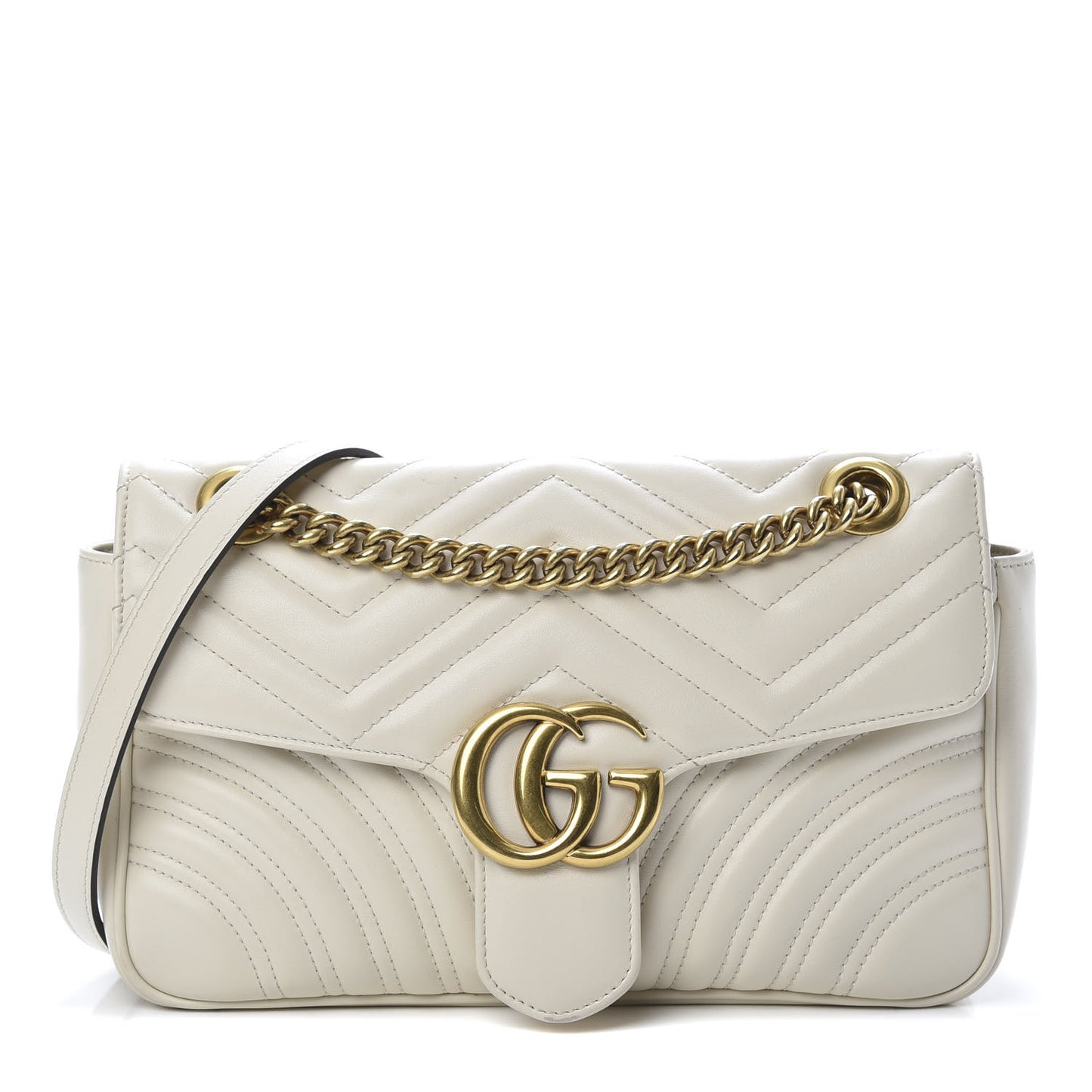 Calfskin Matelasse Small GG Marmont Shoulder Bag White