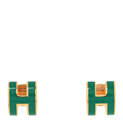 Hermes Gold Lacquered Mini Pop H Earrings Malachite 1 of 7