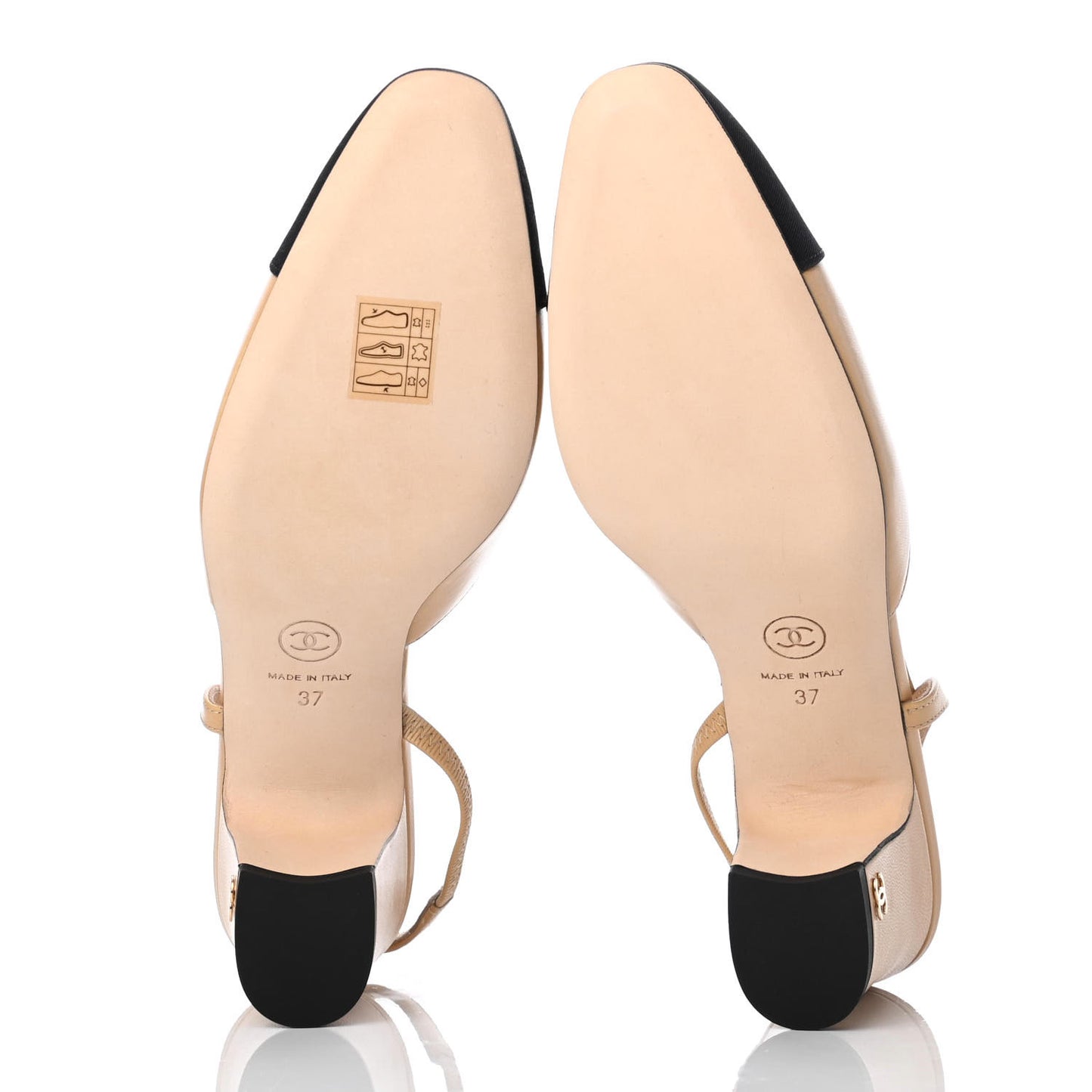 Goatskin Grosgrain Cap Toe CC Slingback Pumps 37 Beige Black