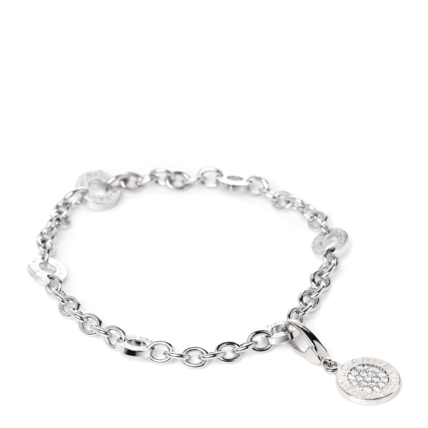 18K White Gold Diamond Disc Charm Bracelet