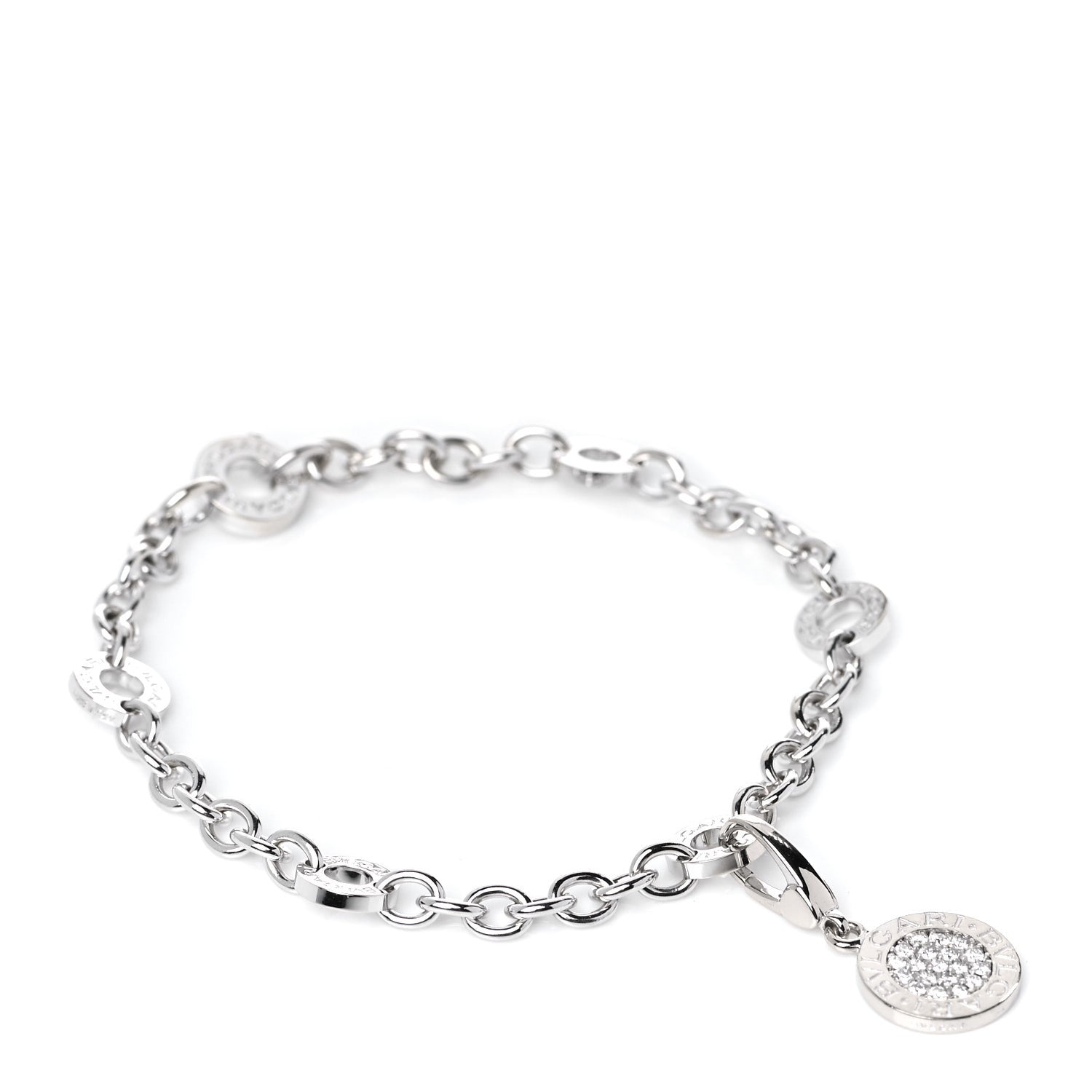 Bulgari 18K White Gold Diamond Disc Charm Bracelet 1 of 7