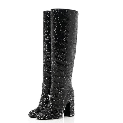 Louis Vuitton Sequin Donna High Boots 37 Black 3 of 9