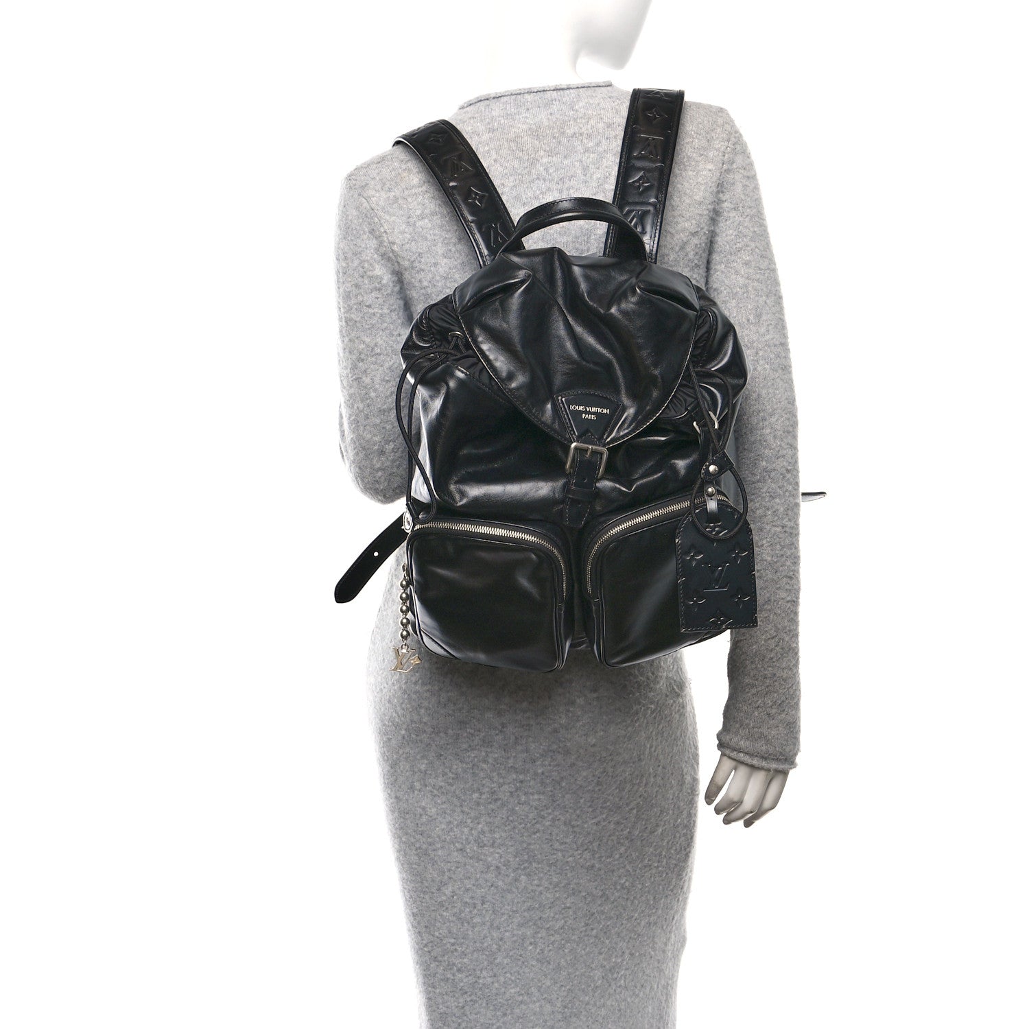 Louis Vuitton Shiny Calfskin Montsouris Cargo Backpack Black 2 of 10