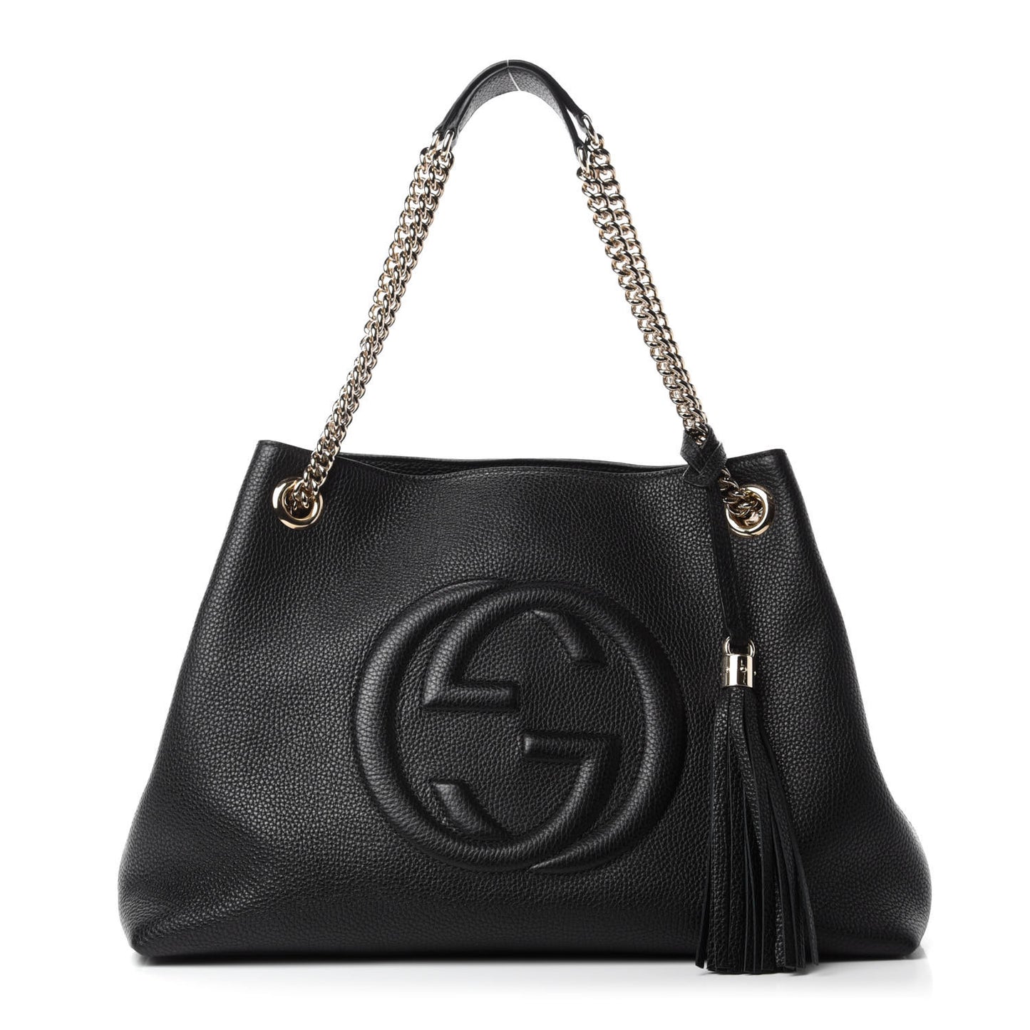 Pebbled Calfskin Medium Soho Chain Shoulder Bag Black