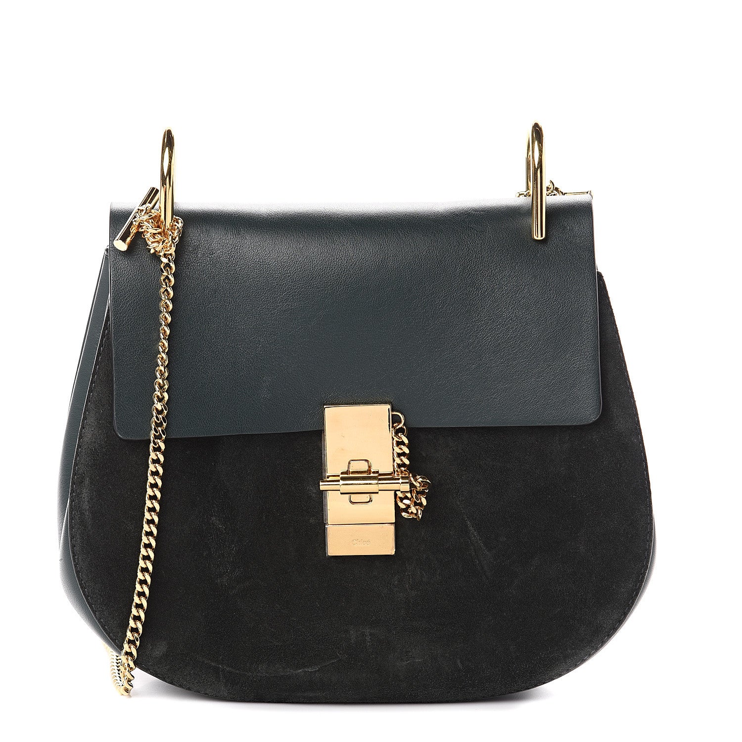 Chloe Suede Smooth Calfskin Drew Shoulder Bag Intense Green 1 of 7