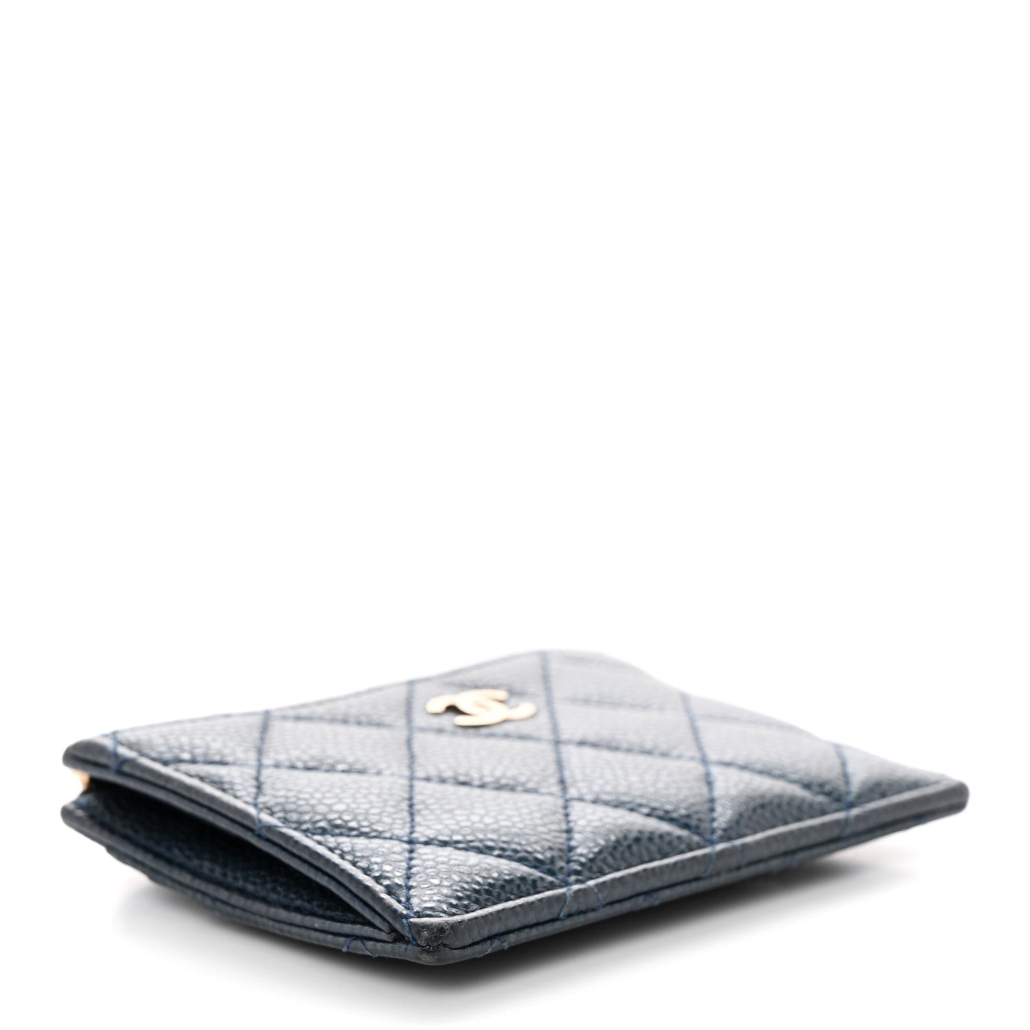 Chanel Metallic Caviar Quilted CC Zip Card Holder Dark Blue 4 of 11