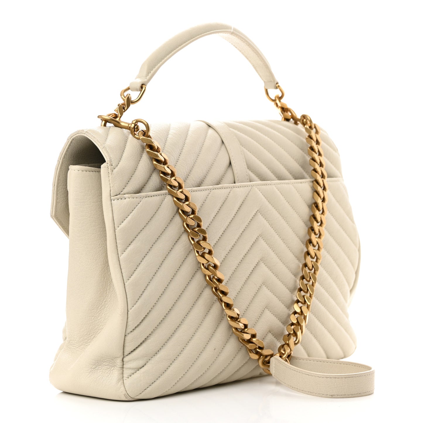 Sheepskin Matelasse Chevron Monogram Large College Satchel Cream Soft