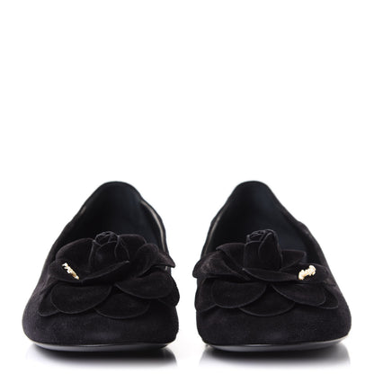 Chanel Suede Camellia CC Ballerina Flat 38.5 Black 2 of 10