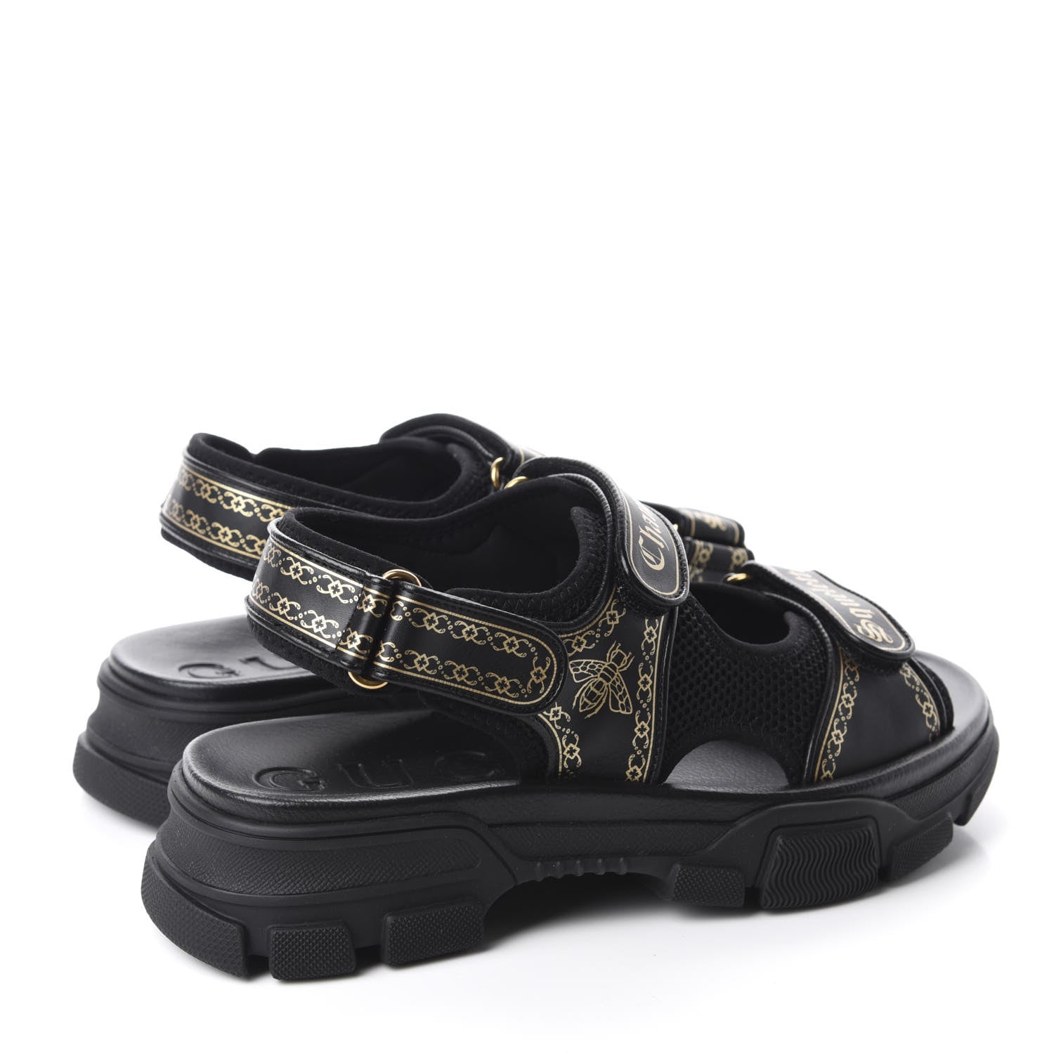 Gucci Nappa Mesh Chambre des Squelettes Mens Aguru Sandals 9 Black Gold 4 of 9