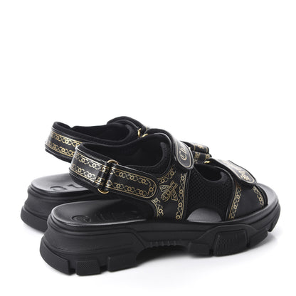 Gucci Nappa Mesh Chambre des Squelettes Mens Aguru Sandals 9 Black Gold 4 of 9