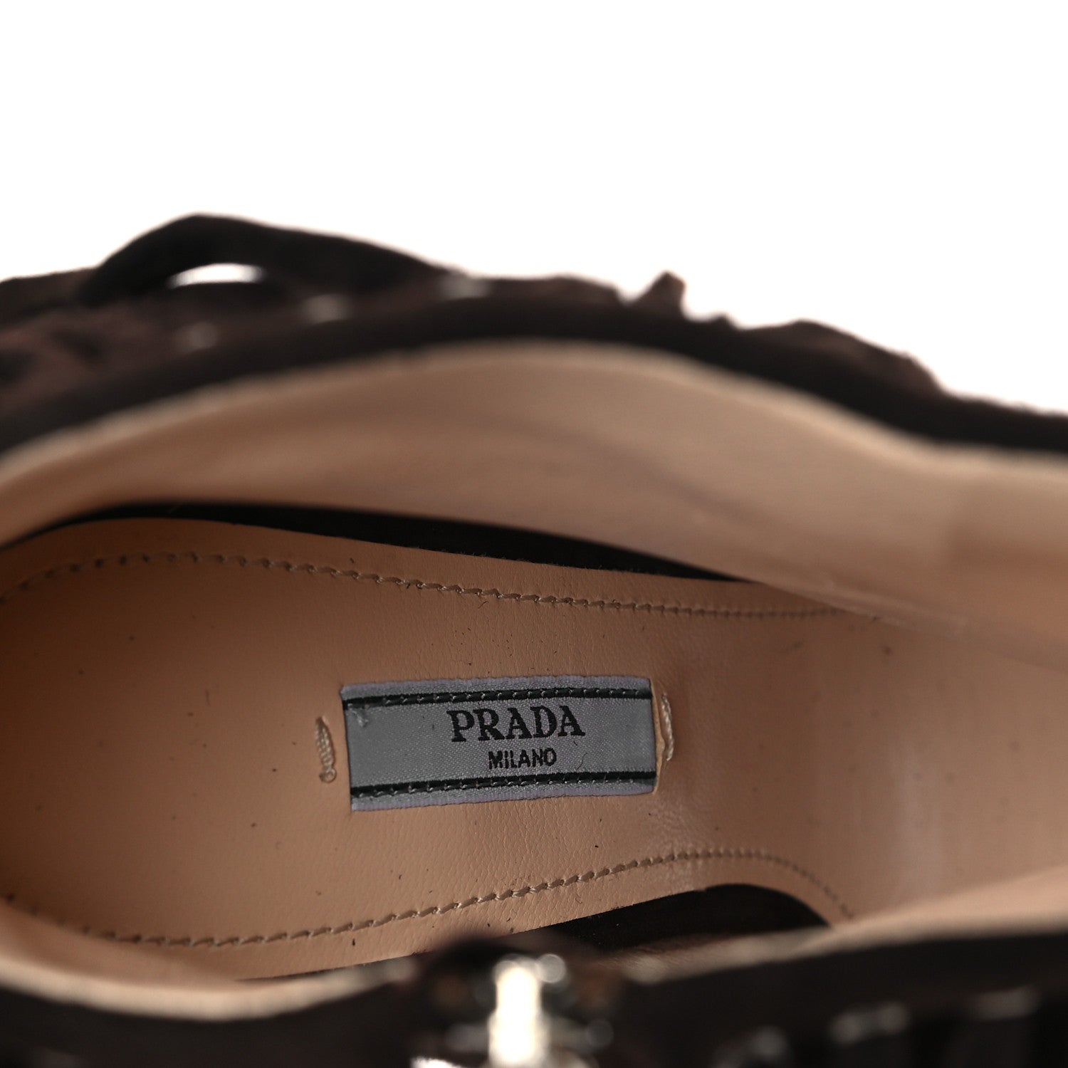 Prada Suede Fringe Peep Toe Bootie 40 Dark Brown 7 of 7