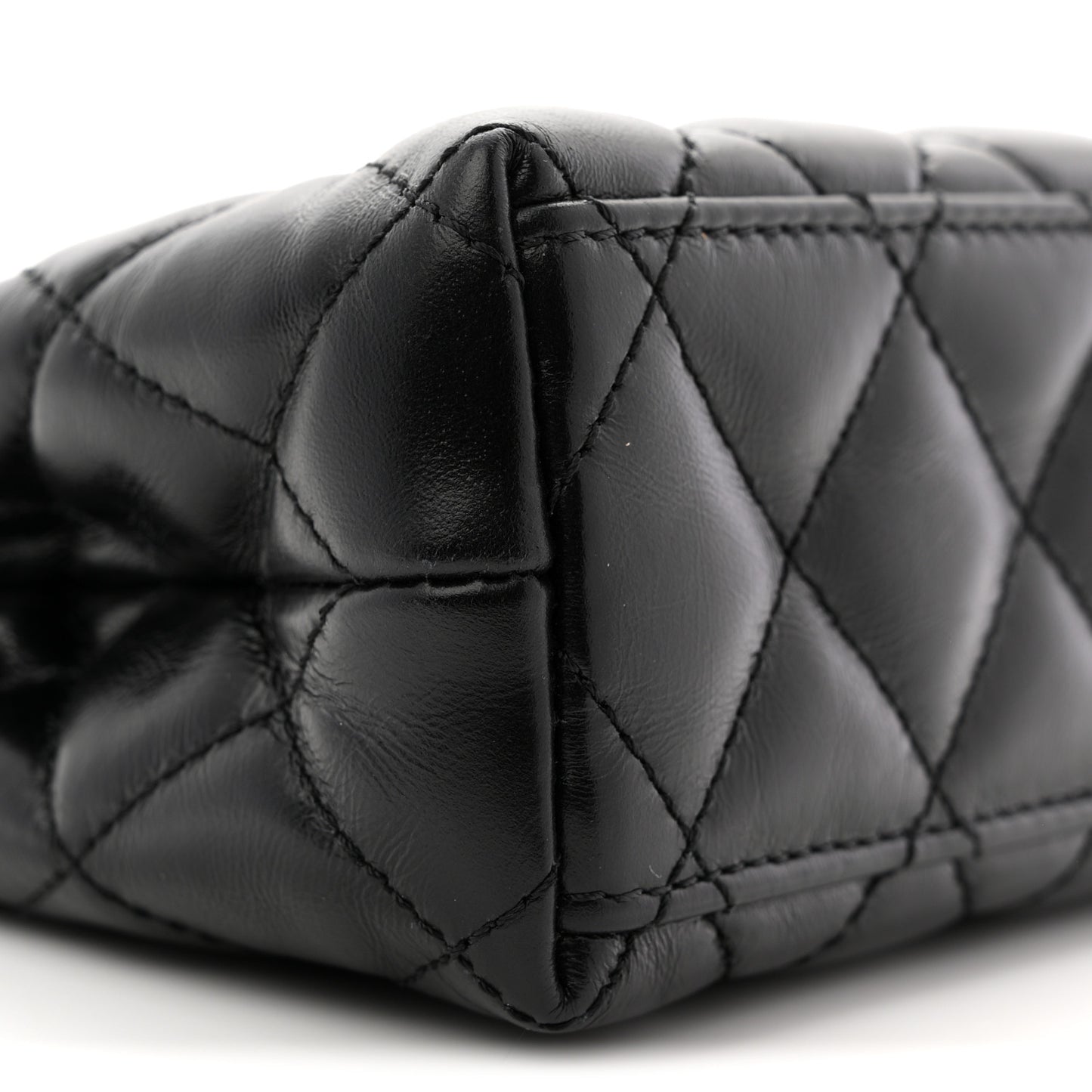 Shiny Aged Calfskin Quilted Nano Kelly Shopper Black