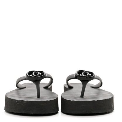 Gucci Rubber Chevron Womens GG Thong Sandals 41 Black 2 of 8