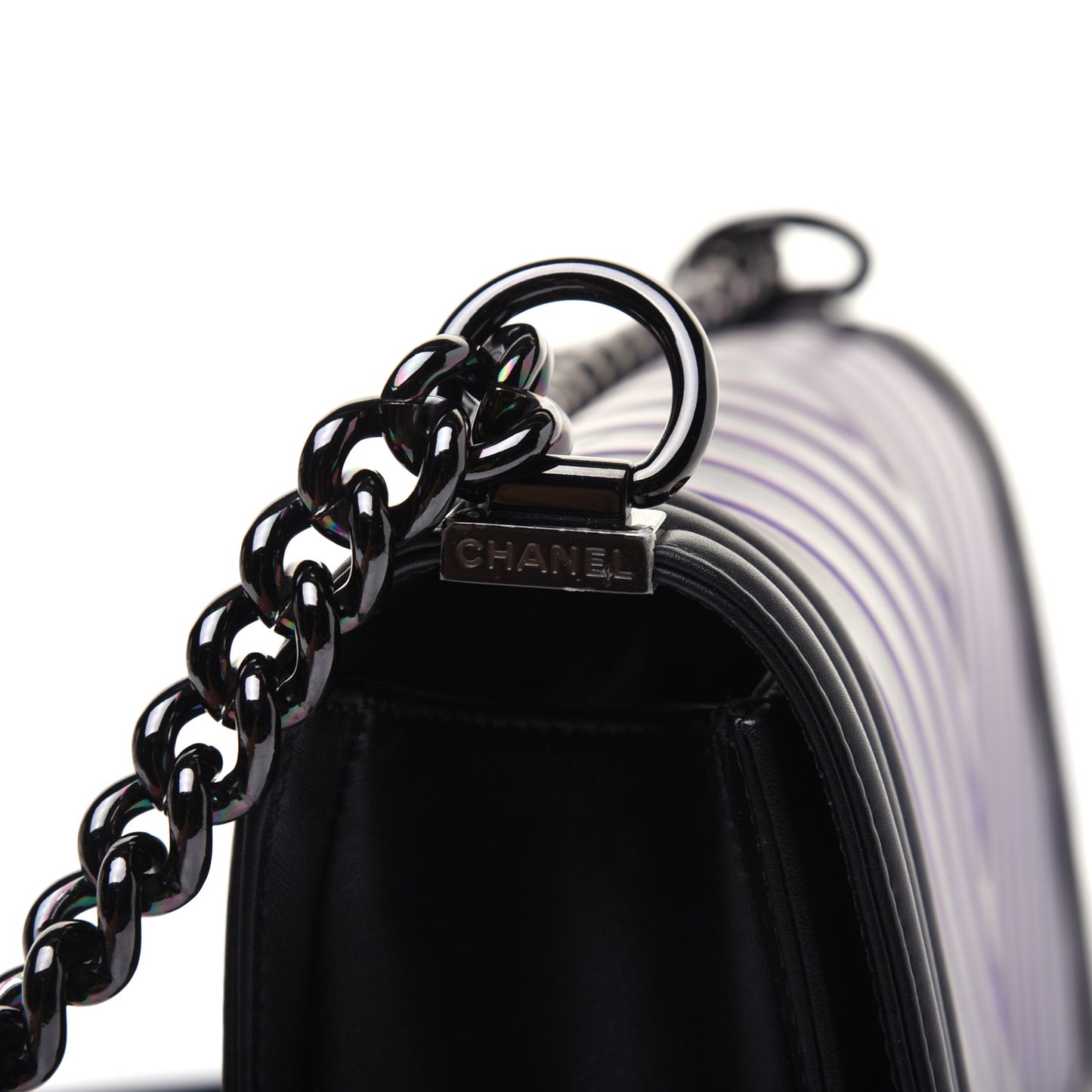 Calfskin Painted Chevron Embossed Medium Boy Flap Black